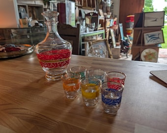 Mid-Century Modern MCM Harlequin Cocktail Set Vintage Rainbow Shot Glasses MCM