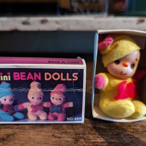 Vintage Mini Bean Doll No. 888 in Original Box Yellow, Pink, Red