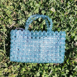 turquoise tas met acrylkralen, mini-tasje met handvat, avondtas met kralen voor dames, blauwe luxe handtassen, cadeau voor haar, klein tasje met kralen