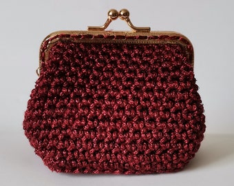 Bordeaux Coin Purse, Kisslock Pouch, Gehaakte Portemonnee, Dames Coin Purse, Vintage Portemonnee, Macrame Accessoires, Valentijnsdag Cadeau voor haar