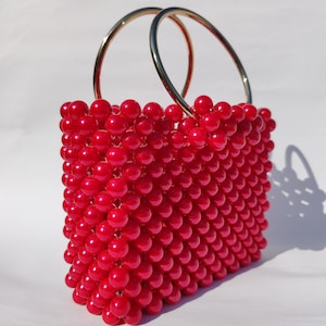 Bolso de mano con cuentas rojas, bolso de mano de lujo con cuentas, bolso de mano de noche para mujer, bolso de lujo con cuentas, bolso de mano de fiesta, bolsos de mano con cuentas acrílicas y asa dorada