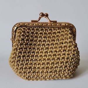 Gehäkelte Gold Geldbörse, Kisslock Brieftasche, Geldbörse, Frauen Brieftasche, Frauen Makramee Zubehör, Vintage Geldbörse, Gelb Beutel, Geldbörse Verschluss