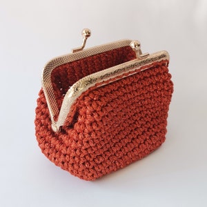 Monedero de crochet hecho a mano, billetera naranja con forma de calabaza, pequeña bolsa para monedas, regalo único para ella, linda billetera para cambio, bolso de mano naranja con cierre de beso