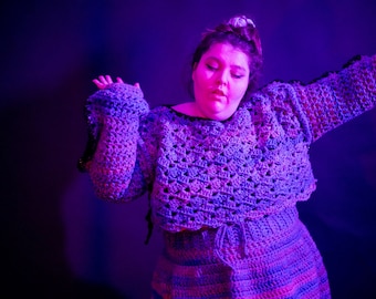 Galaxy paarse gehaakte trui en rok set