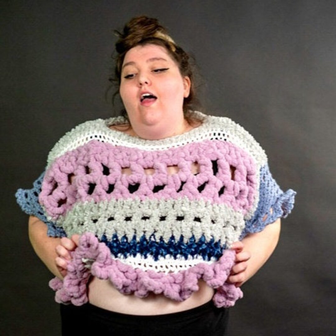 Chunky Fluffy Pink Multi Crochet Sweater Australia