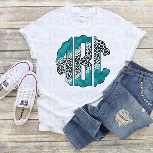 Teal Foil Leopard Print Monogram T-shirt