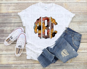 Painted Flowers Themed Monogram Sunflower T-shirt