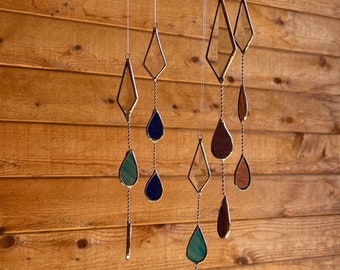 Stained Glass Sun Catcher: Single Beveled Diamond with 2 Teardrops