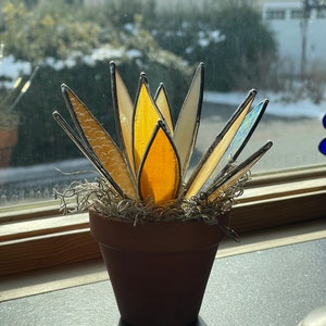 Amber Agave Stained Glass Succulent in Terracotta Planter