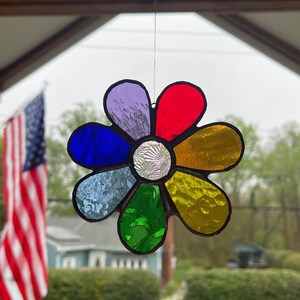 RAINBOW Stained Glass Daisy | Sun Catcher | Window Hanging | Spring | Flower | Glass Art | Hippy | Love | Birthday Gift | Valentines Day