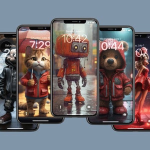 5 Character iPhone Wallpaper Collection, Exclusive AI Wallpaper, Instant Download