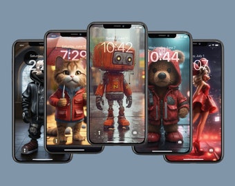 5 Charakter iPhone Wallpaper Kollektion, exklusive AI Wallpaper, Sofort Download