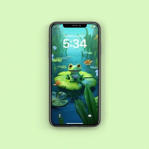 iPhone Wallpaper, Frog on a Lilly, Digital Design, Instant Download