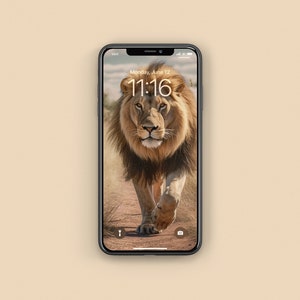 High Resolution Male Lion Prowling AI iPhone Wallpaper