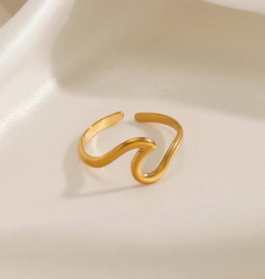 Gold Wave Ring Adjustable Minimal Ring Dainty Ocean Inspired Ring ...