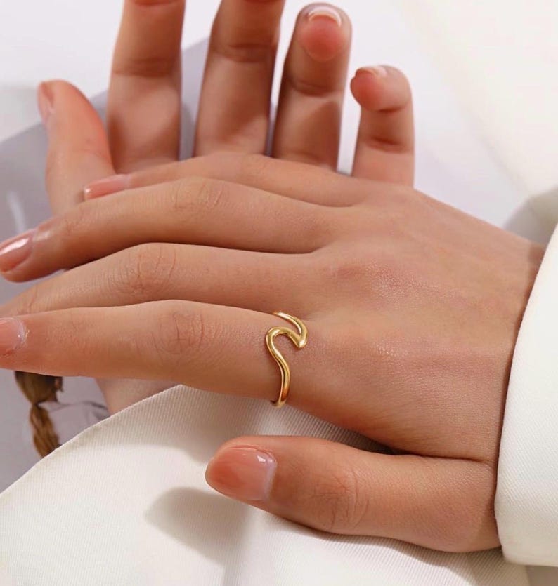 Gold Wave Ring Adjustable Minimal Ring Dainty Ocean Inspired Ring ...