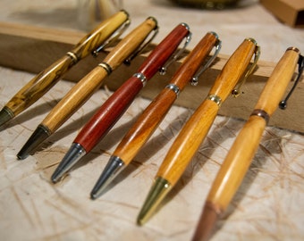 Hand-turned wooden ballpoint pens refillable local essences