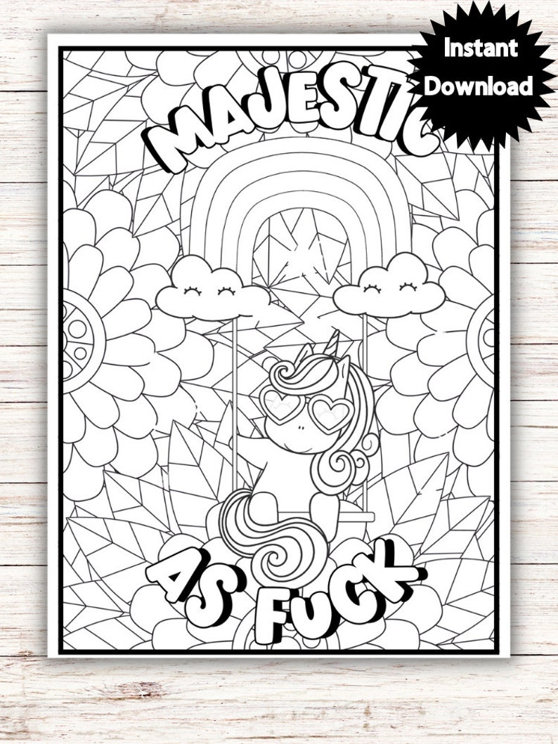 Swear Word Coloring Pages, Swearing Unicorn, Cuss Words, Printable