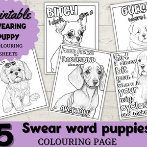 Página para colorear con malas palabras Hoja para colorear de cachorros para dueños de perros Regalo divertido para amantes de los perros Regalo para dueños de cachorros