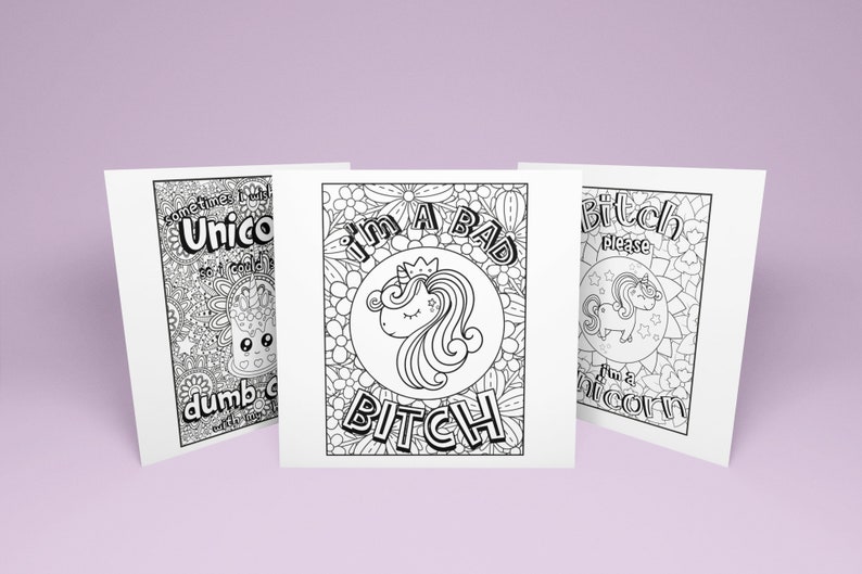Swear Word Coloring Pages Swearing Unicorn Cuss Words Etsy