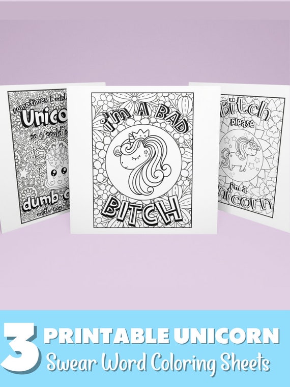 Swear Word Coloring Pages Swearing Unicorn Cuss Words Etsy