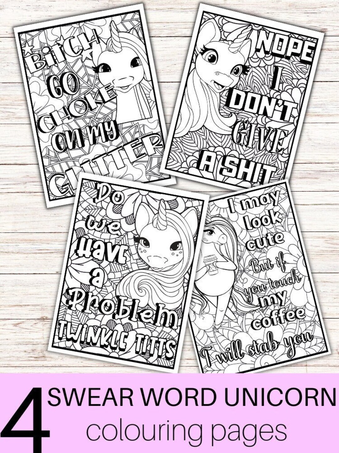 Swear Word Coloring Pages, Swearing Unicorn Cuss Words Printable Coloring Sheets Adult Coloring