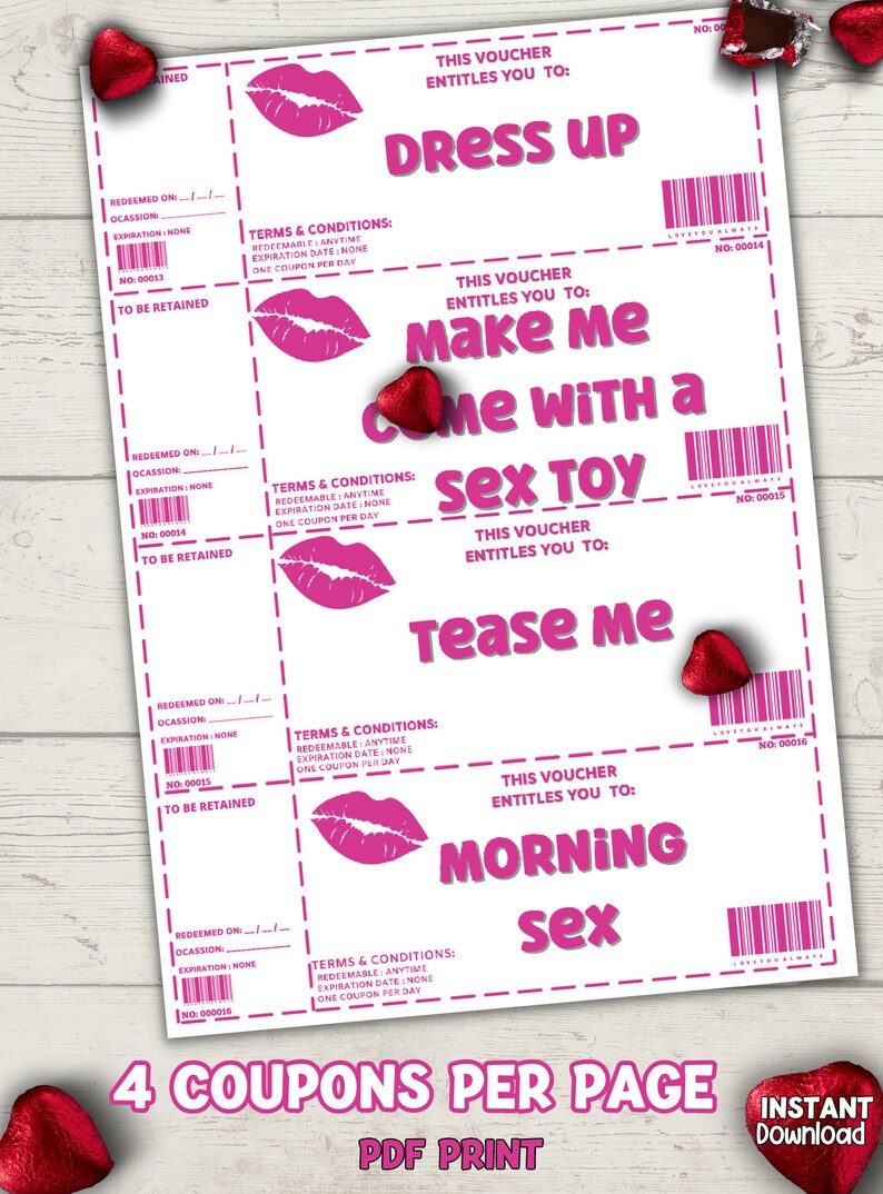 Naughty Love Coupons for Her Printable Sex Vouchers for Girlfriend or Wife Gift for Her ...