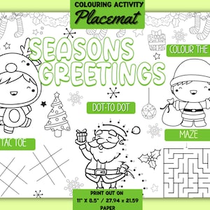 Christmas Activity Placemat, Christmas Colouring Placemat, Printable Christmas Placemat for Kids, Holiday - Seasons Greetings Edition
