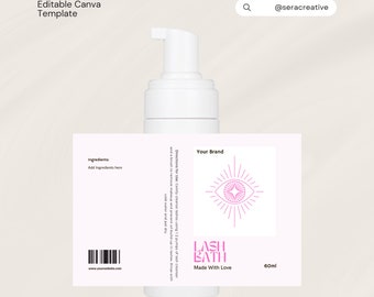 DIY Eyelash Cleanser Foam Label, Lash Bath, Lash Cleanser Sticker, Lash Shampoo Label, Digital Label, Lash Product Label, Canva