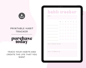 Printable Habit Tracker, Pink Downloadable Habit Tracker, Print At Home Habit Tracker, Daily Weekly Monthly