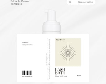 DIY Eyelash Cleanser Foam Label, Lash Bath, Lash Cleanser Sticker, Lash Shampoo Label, Digital Label, Lash Product Label, Canva