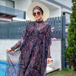 Swimsuit Women Set, Hijab Burki Set,Islamic Swimwear, Muslim Swimwear, Women Burkini,5 pieces: trousers, tunic, scarf, bustier, pareo