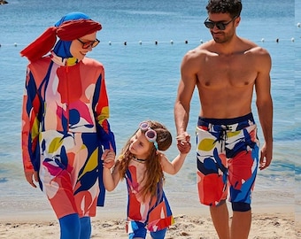 Conjunto de traje de baño para mujer, conjunto Hijab Burki, traje de baño islámico, traje de baño musulmán, Burkini para mujer, conjunto de 4 piezas; pantalones, túnica, bufanda, bustier.