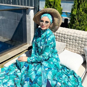 Swimsuit Women Set, Hijab Burki,Islamic Swimwear, Muslim Swimwear, Women Burkini,5 pieces set; trousers, tunic, scarf, bustier, pareo(kimono