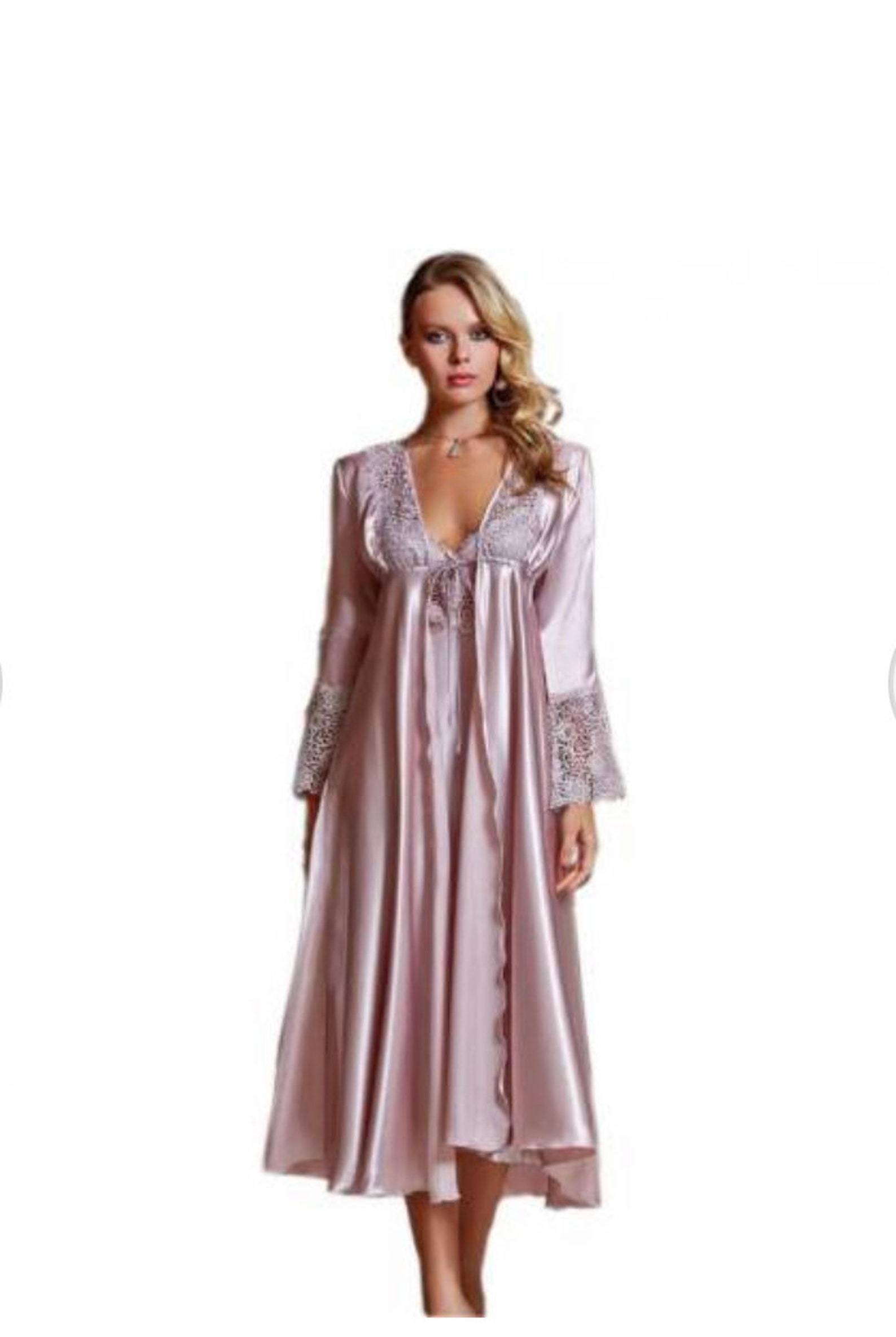 Satin Pink Nightgown 6 Pieces Set High Quality Satin Peignoir Etsy