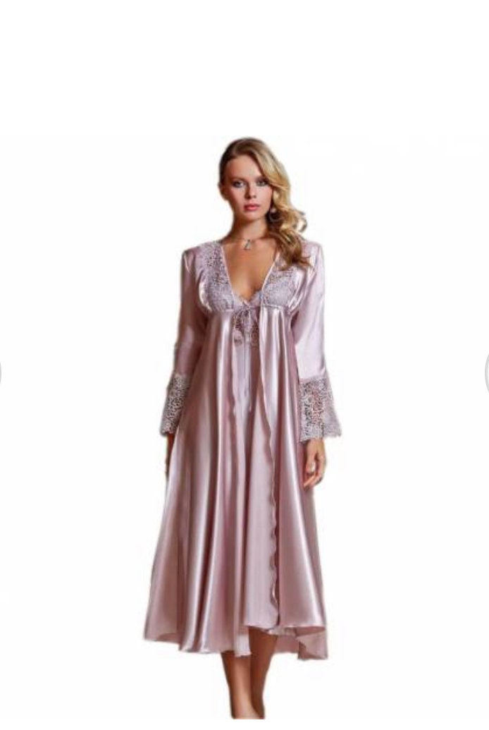 Satin Pink Nightgown 6 Pieces Set High Quality Satin Peignoir Etsy