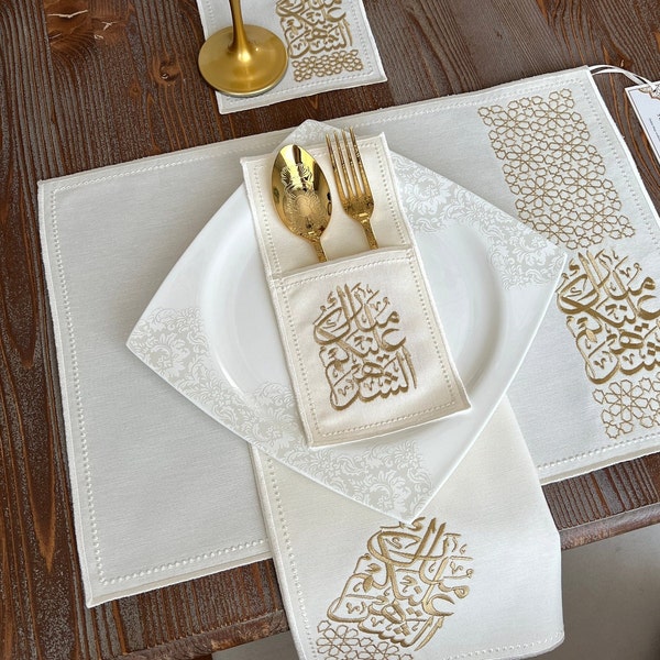 Décoration d'intérieur islamique, décorations islamiques, 6 personnes - 24 pièces, décorations du ramadan 2024, tapis de table, décoration de table pour le dîner, cadeaux islamiques, eid
