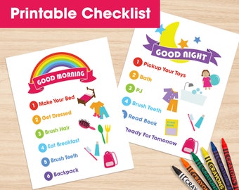 Morning and Nighttime checklist, printable. Morning routine, bedtime routine, checklist for young kid, to do list