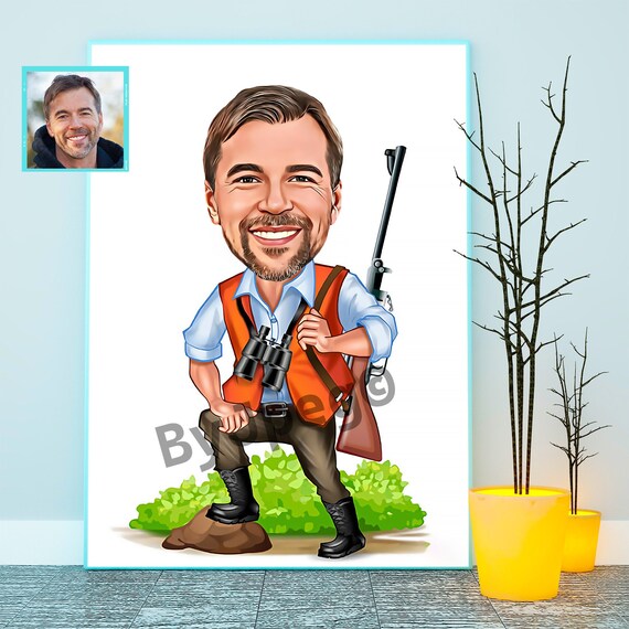Custom Funny Hunter Cartoon Portrait the Perfect Digital - Etsy UK Custom Funny Hunter Cartoon Portrait the Perfect Digital - Etsy UK