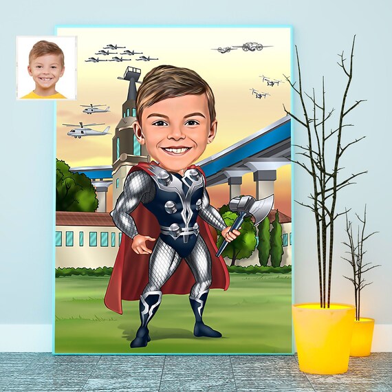 Retrato personalizado de Thor Caricatura de superhéroe - Etsy España Retrato personalizado de Thor Caricatura de superhéroe - Etsy España