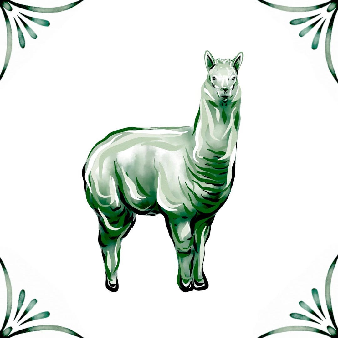 Delft Green Ceramic Tile- Alpaca / Lllama︱bathroom Tile, Splashback ...