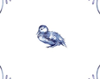 Delft Blue Ceramic Tile- Duckling︱Bathroom Tile, Splashback, Kitchen Tiles, Modern Dutch Style
