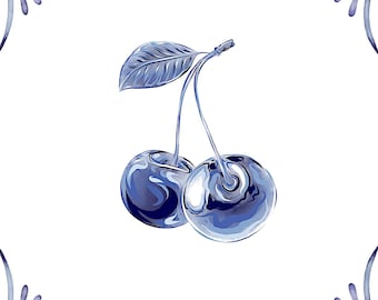 Delft Blue Ceramic Tile- Cherry︱Bathroom Tile, Splashback, Kitchen Tiles, Modern Dutch Style
