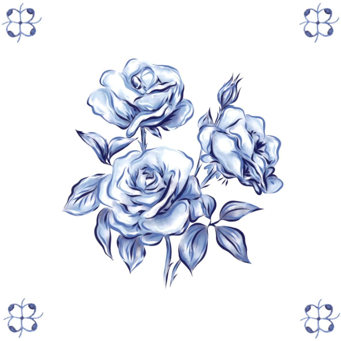 Delft Blue Ceramic Tile- Rose︱bathroom Tile, Splashback, Kitchen Tiles ...