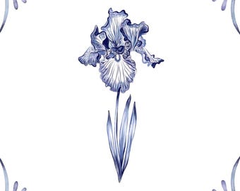 Delft Blue Ceramic Tile- Iris︱Bathroom Tile, Splashback, Kitchen Tiles, Modern Dutch Style