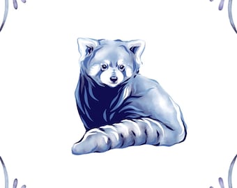 Delft Blue Ceramic Tile- Red Panda︱Bathroom Tile, Splashback, Kitchen Tiles, Modern Dutch Style