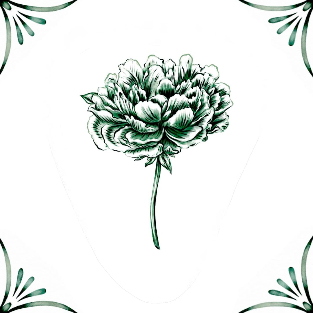 Delft Green Ceramic Tile- Peony︱bathroom Tile, Splashback, Kitchen ...