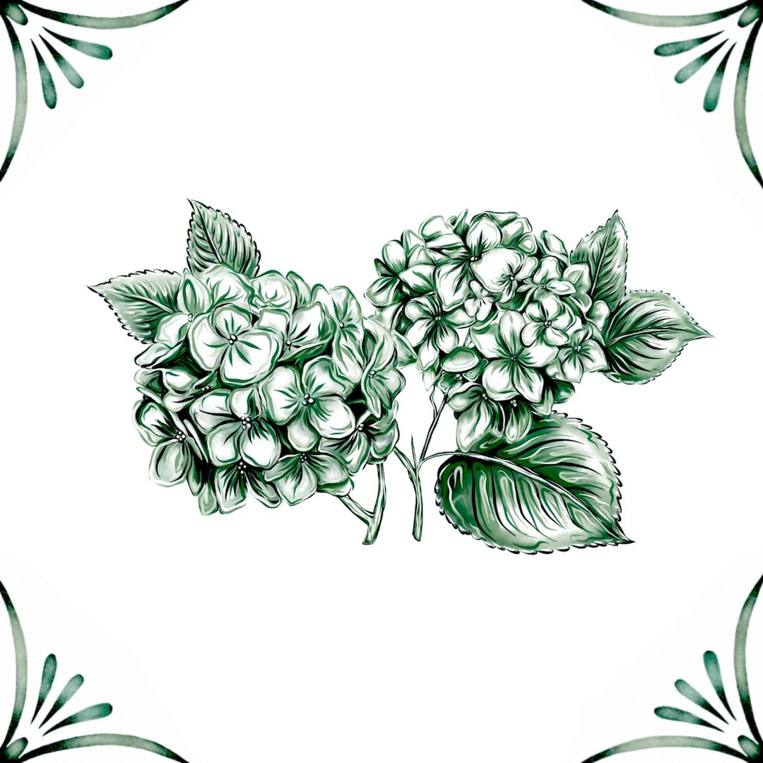 Delft Green Ceramic Tile- Hydrangea Cluster︱bathroom Tile, Splashback ...