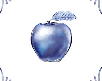 Delft Blue Ceramic Tile- Apple︱Bathroom Tile, Splashback, Kitchen Tiles, Modern Dutch Style
