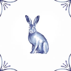 Delft Blue Ceramic Tile- Hare︱Bathroom Tile, Splashback, Kitchen Tiles, Modern Dutch Style